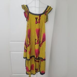 Vibrant Yellow and Pink Sleeveless African Dress